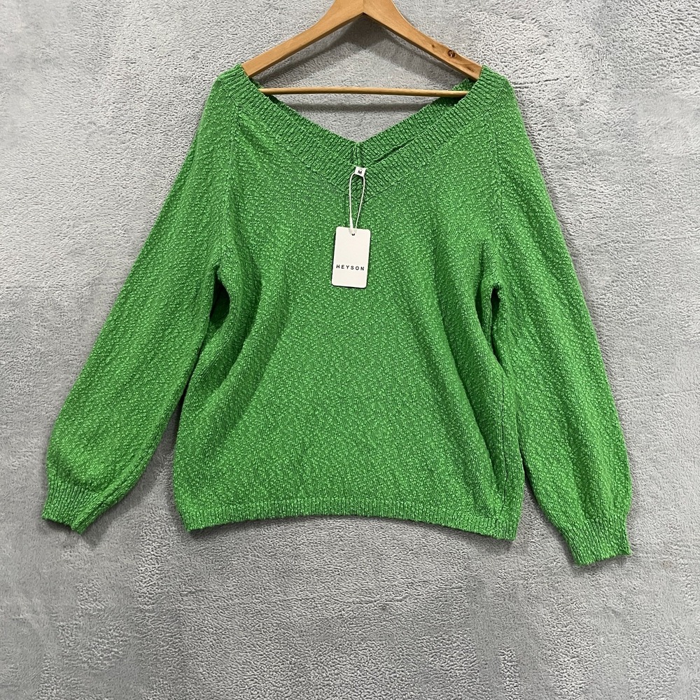 Heyson Sweater Womens Medium V-Neck Boho Hippie Long Sleeve Pullover Acrylic‎